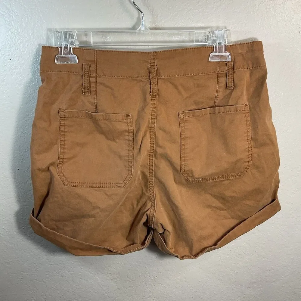 Vanilla Star Chino Shorts Women's Juniors 9 Brown Stretch Mid-Rise Cotton
